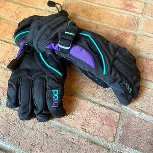 Head DuPont Sorona Youth M Ski Gloves Black Fleece Lined Pocket Unisex Warm EUC
